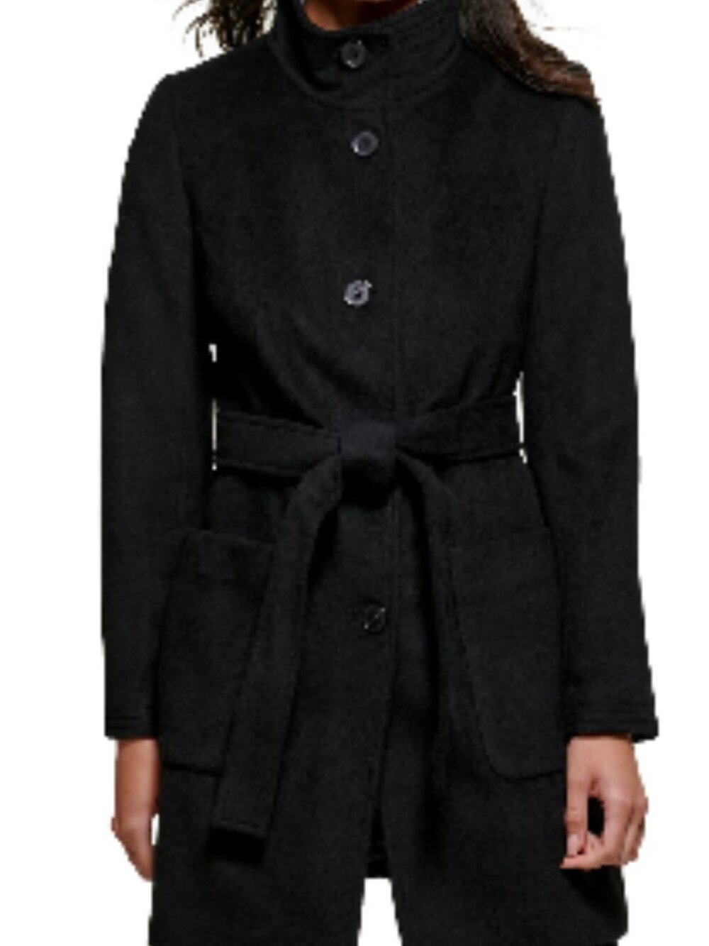BNWT DKNYC for Macy's Stand-Collar Button-Front Belted Coat (L)